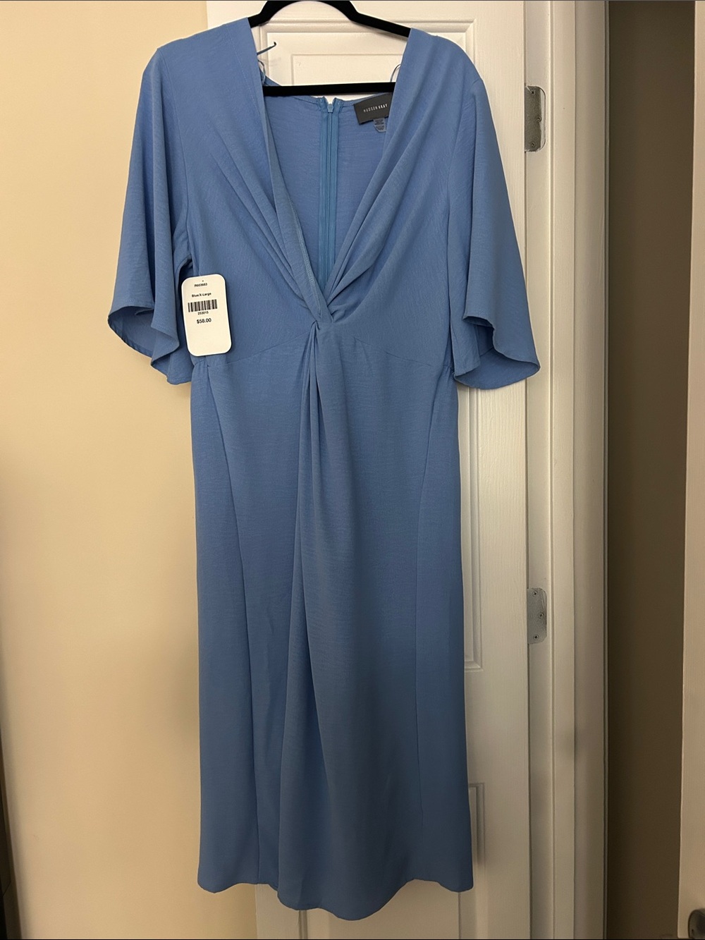 Sky Blue Twist-Front Midi Dress